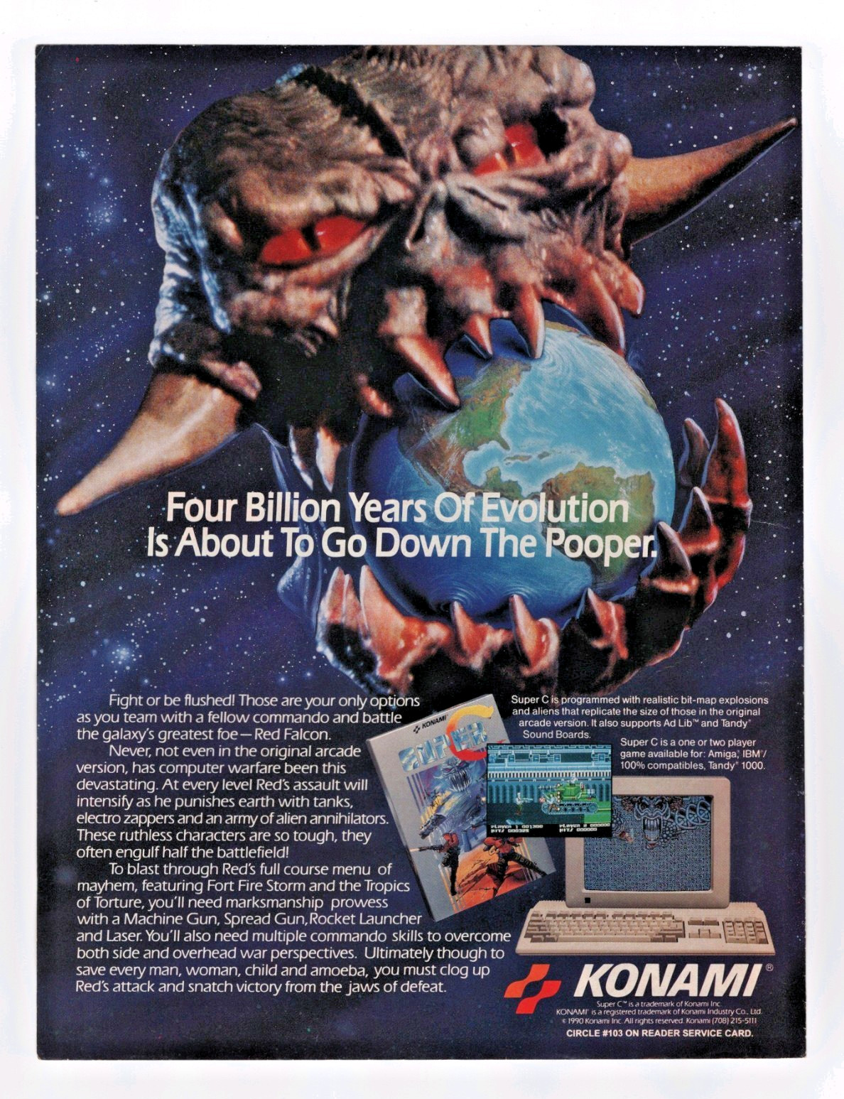 Super C Contra Konami Amiga Video Game Print Ad Promo Poster Wall Art Vtg 1990