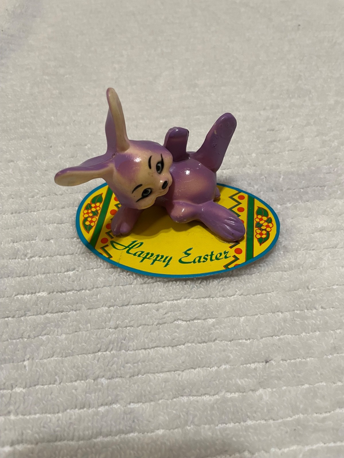 Happy Easter Purple Rabbit Figure on  Paper Gifts From Around the World (read)
