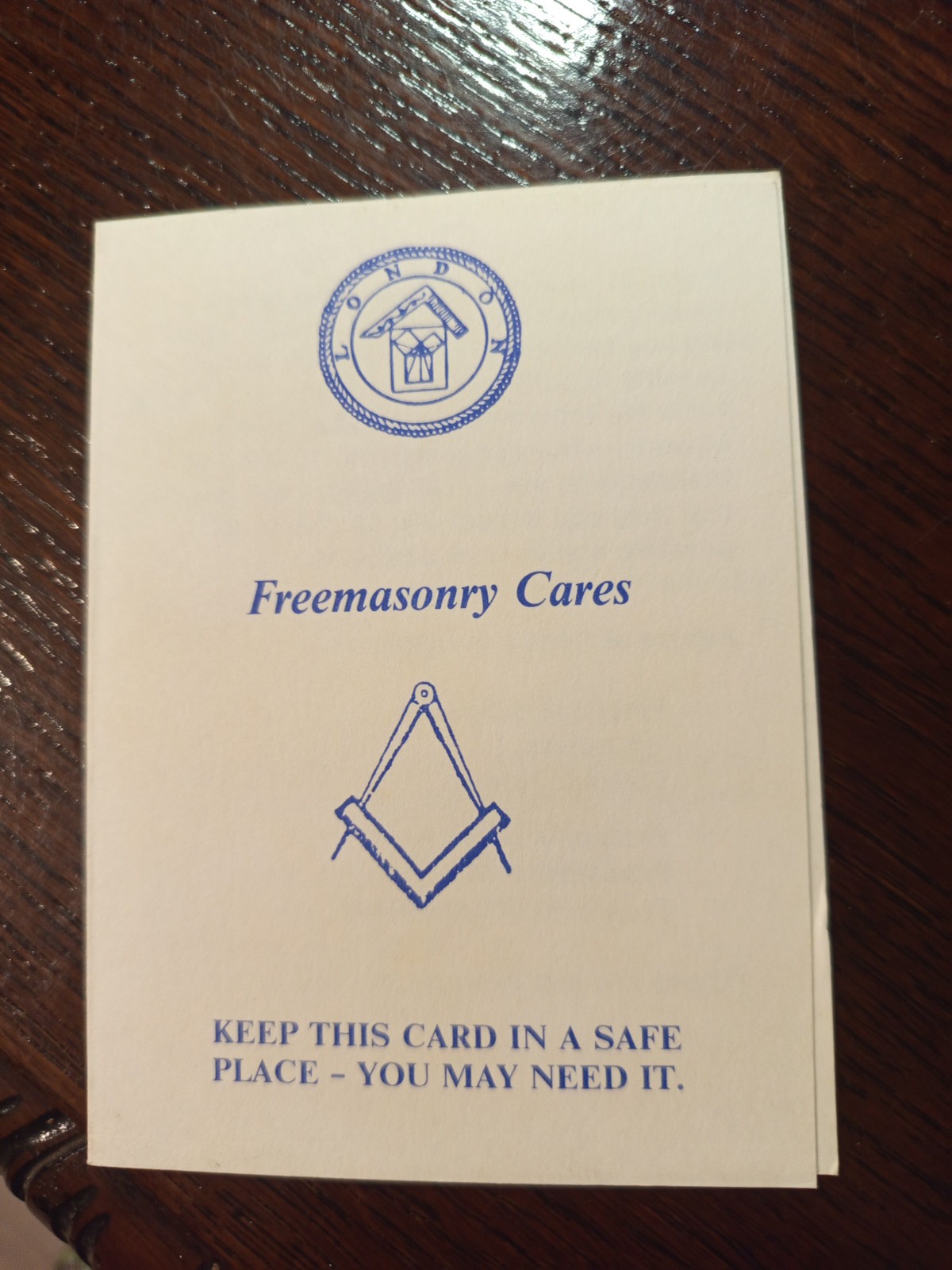 Freemasonry Cares Keep this card in a safe place  Freemasonry masonic/499