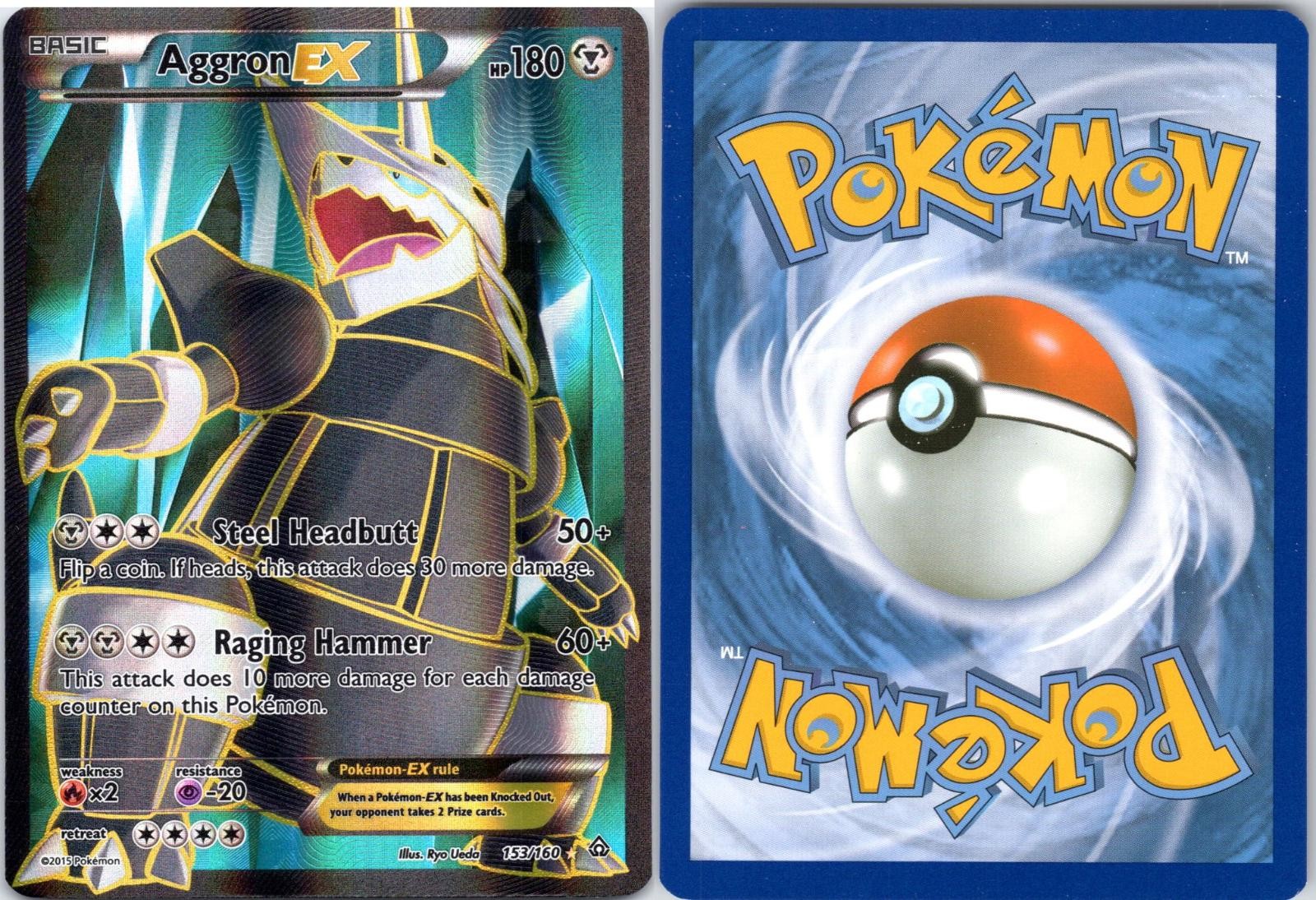 AGGRON EX 153/160 ULTRA RARE PRIMAL CLASH POKEMON HOLO