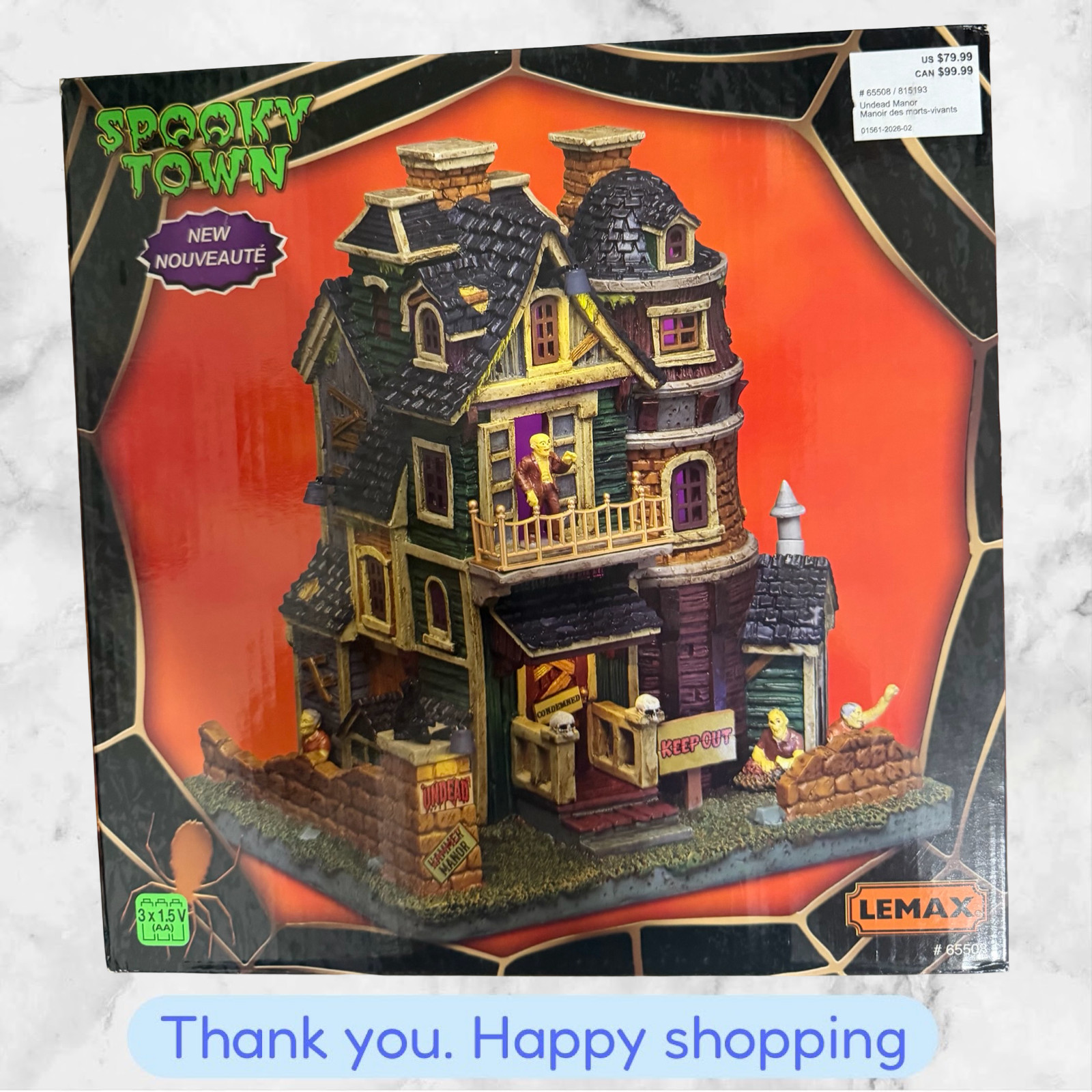 Lemax Spooky Town Halloween Village Undead Manor W Warning Sign 65508 NEW SHIP