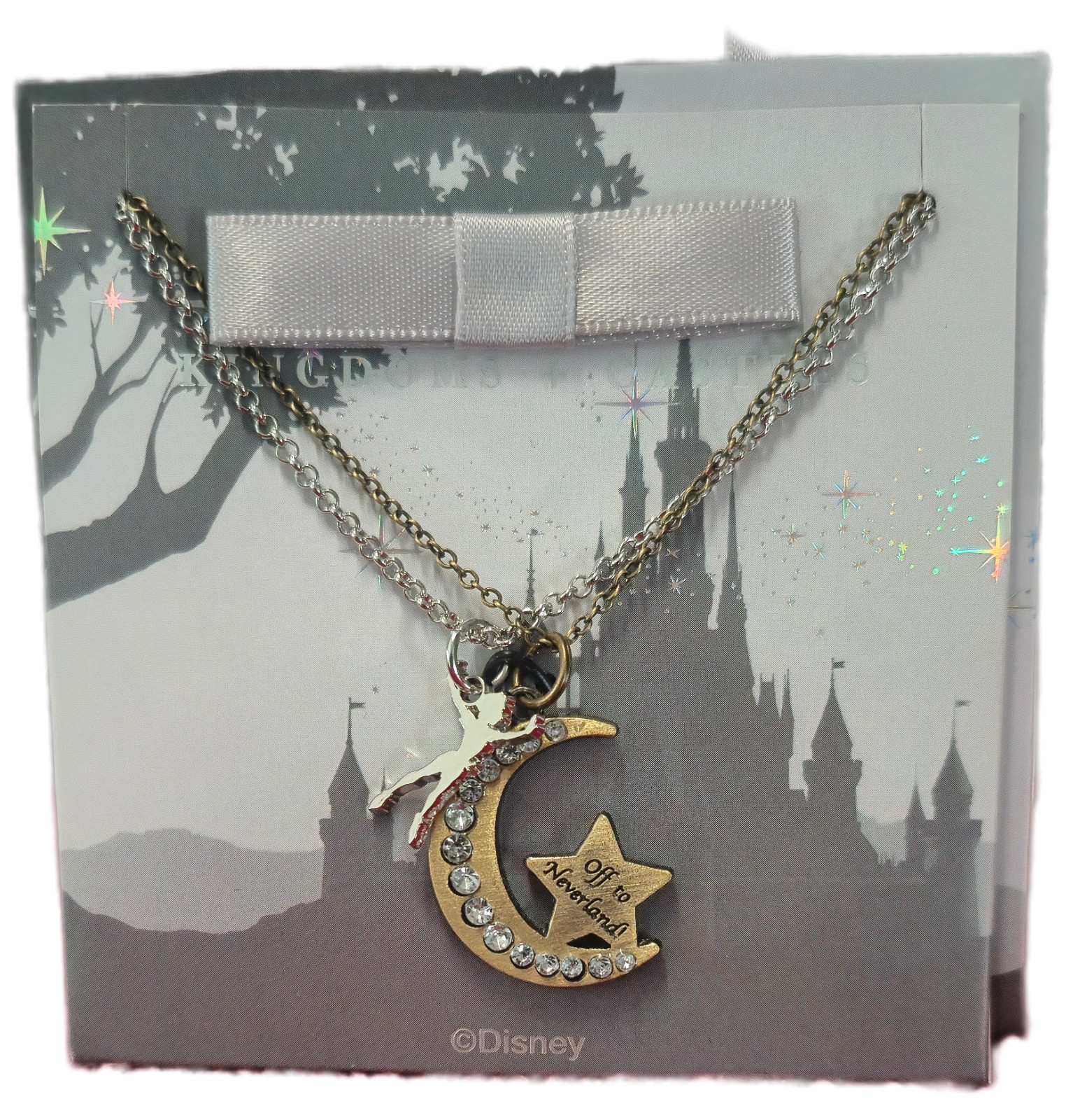 Disney Parks Kingdoms & Castles Necklace Peter Pan Off to Neverland Moon & Stars