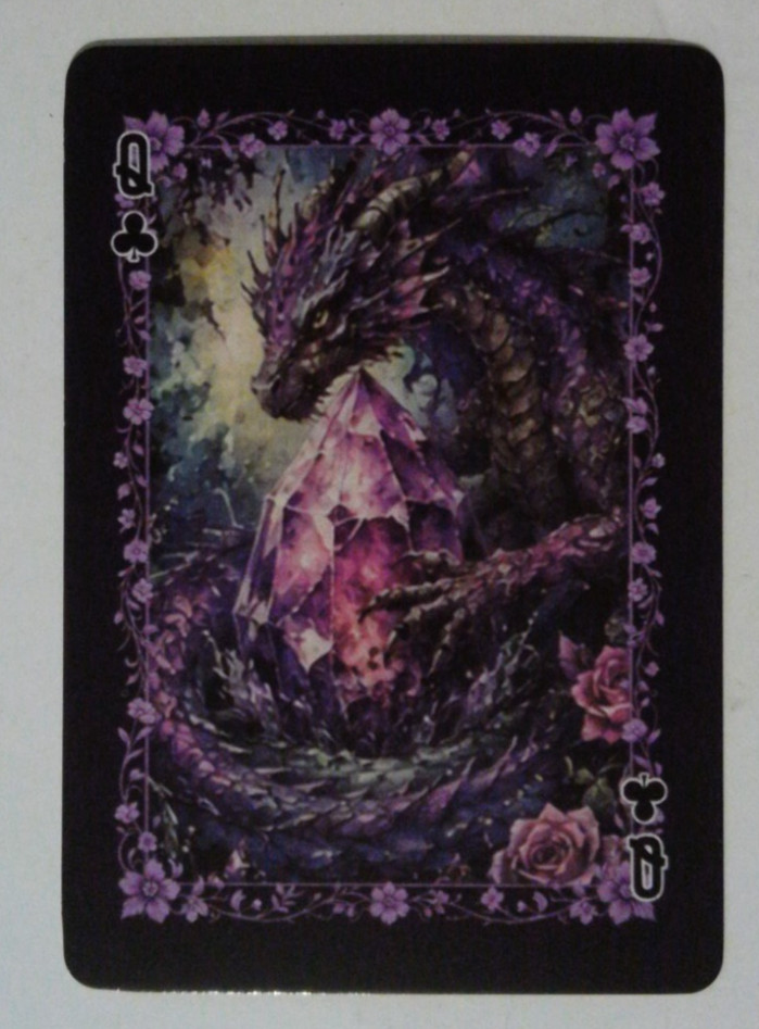 Beautiful Dreamy Gothic Dragon Playing Card Queen Clubs