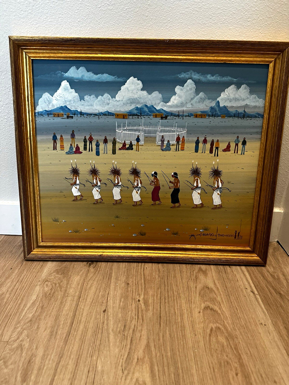 Michael Chiago Tohono O'odham, The Vihitha Dancers Original Gouache Painting