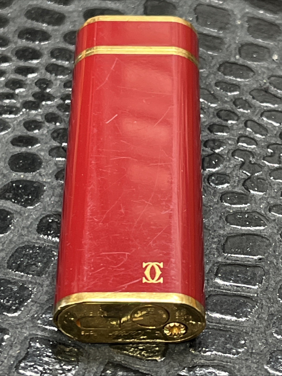Cartier Vintage Lacquer Bordeaux Red Gold Lighter