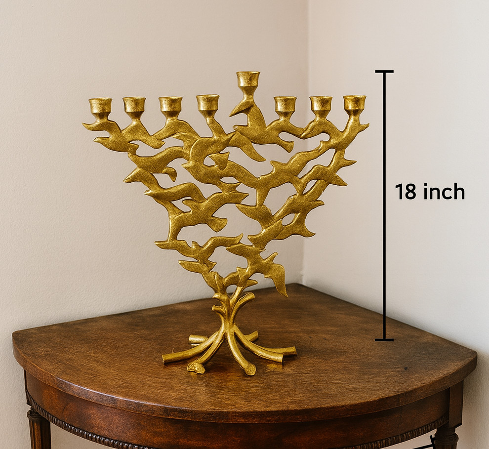 Big aluminium menorah candle stand, elegant unique design chanukah holder