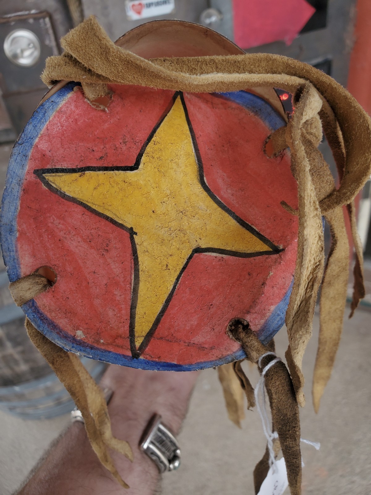 Antique OLD Native American Indian 19th c. CROW Painted Parfleche cylinder