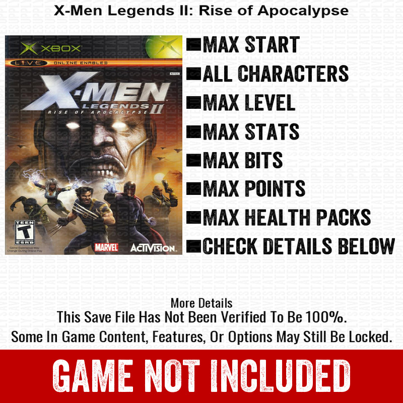 X-Men Legends II Rise of Apocalypse 100% Unlocked All Items Xbox USB Save File