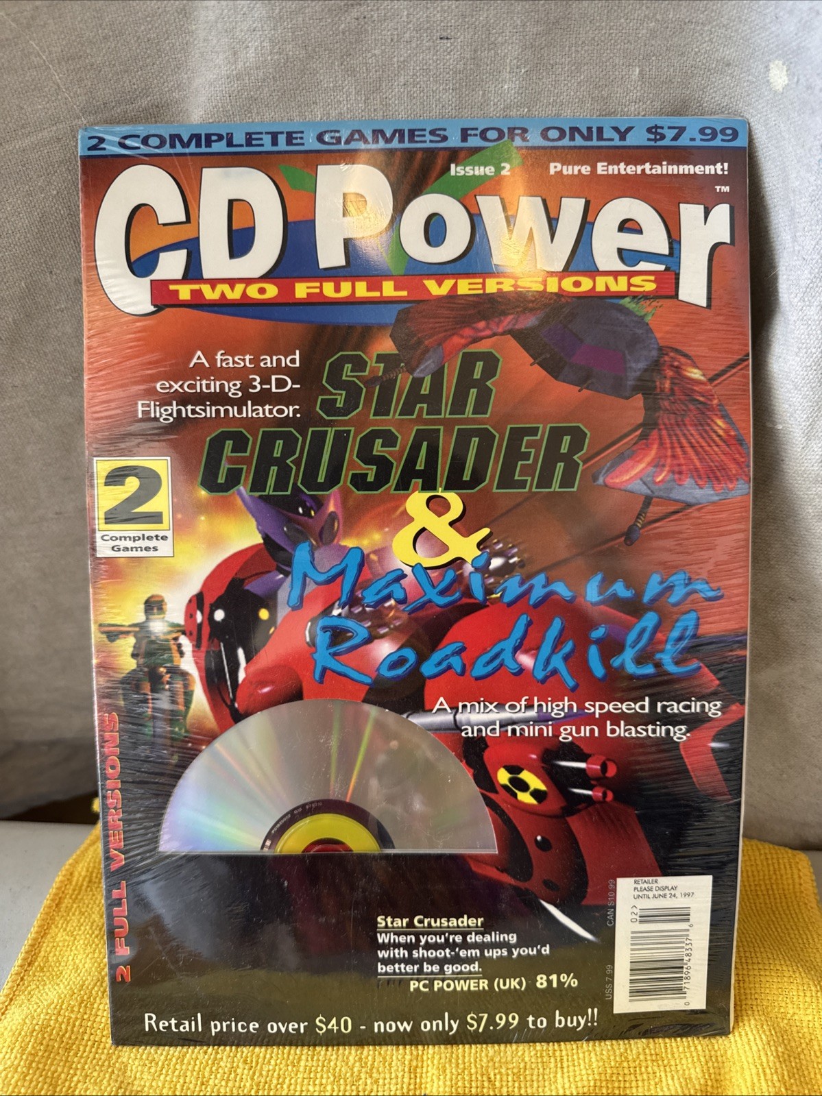 Vintage 1994 CD POWER STAR CRUSADER & MAXIMUM ROADKILL 2 Complete Games.