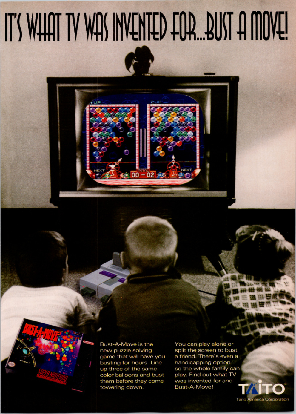 Taito Bust-A-Move Super Nintendo SNES Video Game Ad 1995 Vintage Magazine Print