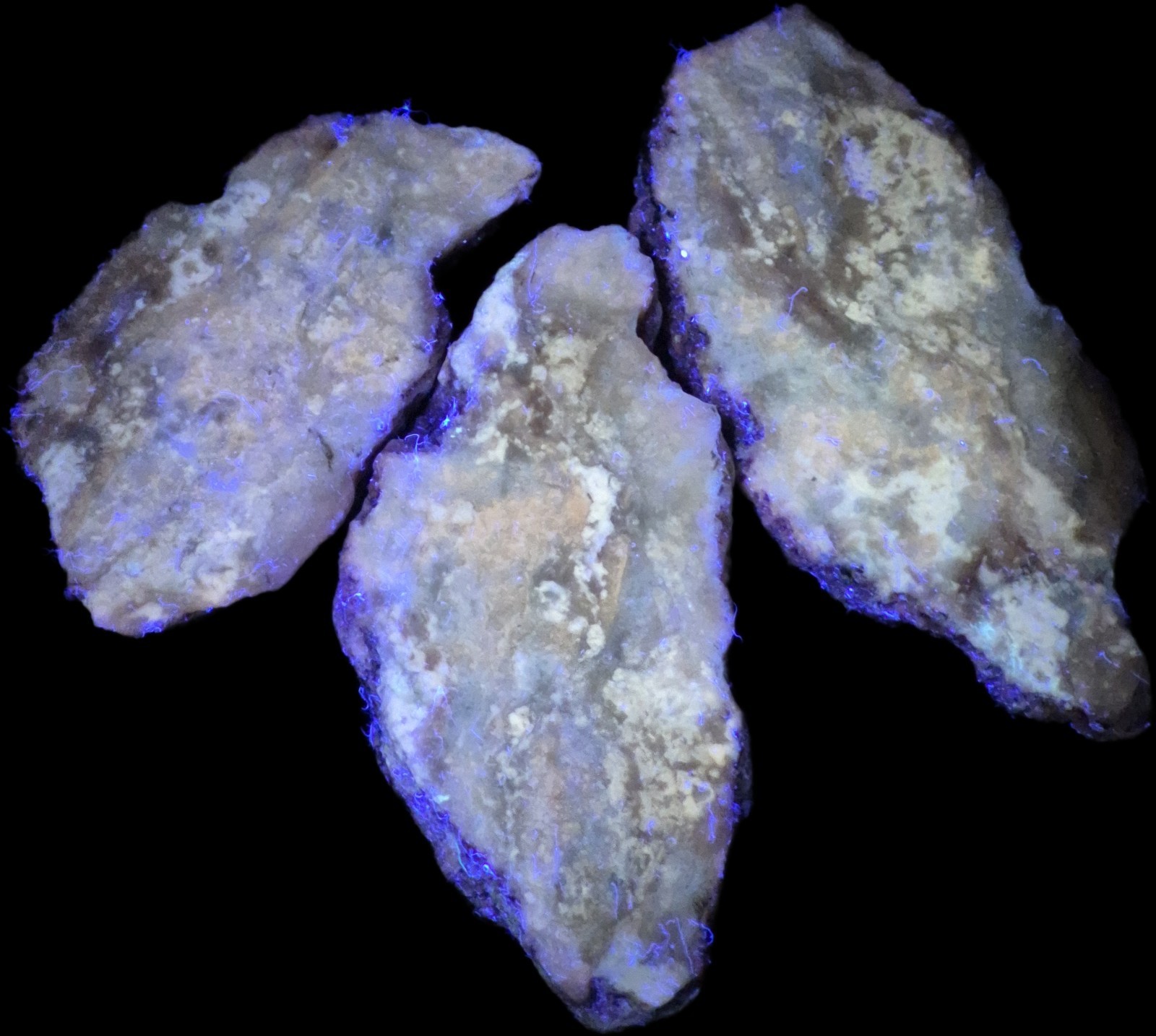 Mojave Desert Fluorescent Chalcedony Agate Slabs 3pc UV Reactive Rock Rough Seam