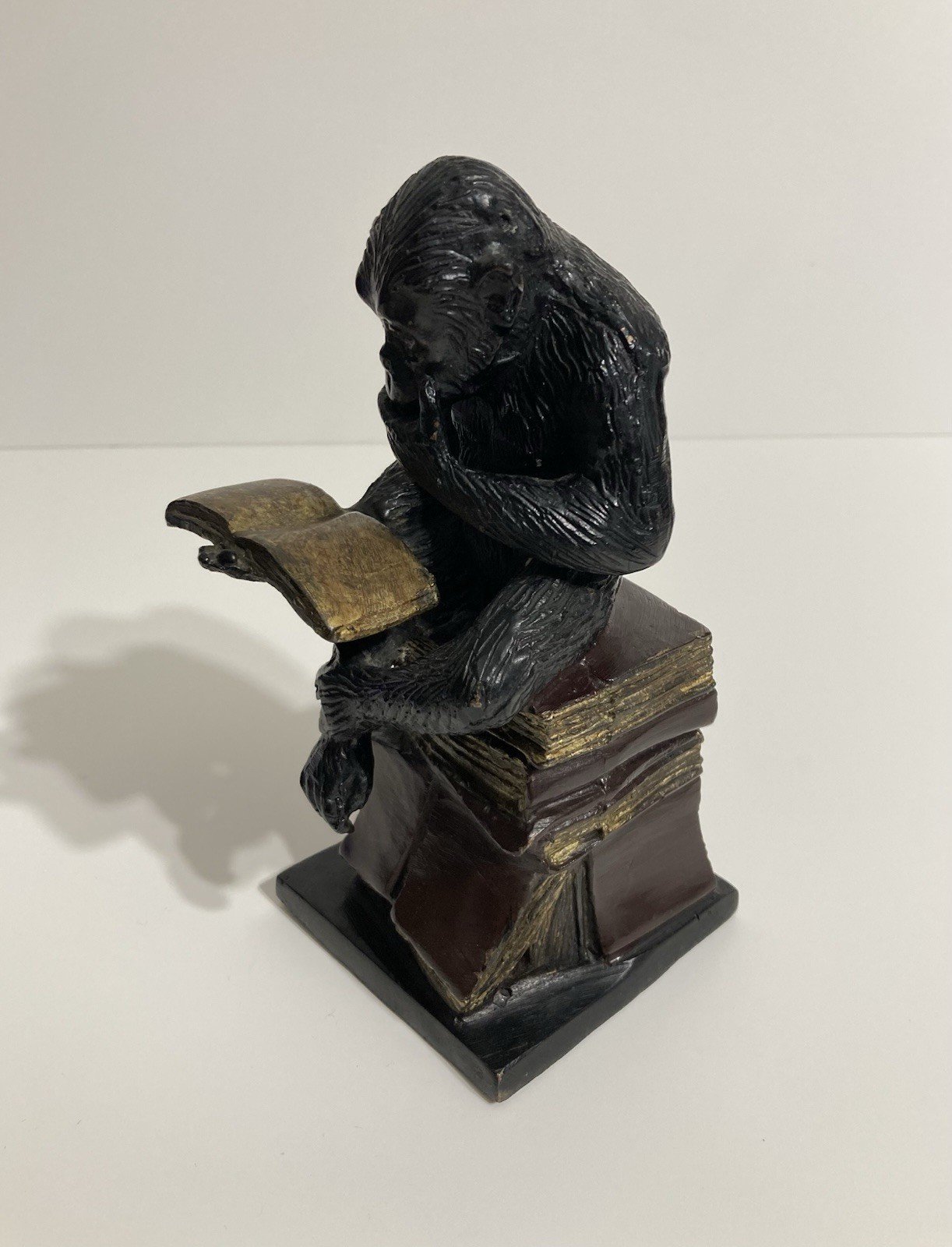 Bronze Monkey Reading 7.5” Sculpture Monkey with Books Darwinism