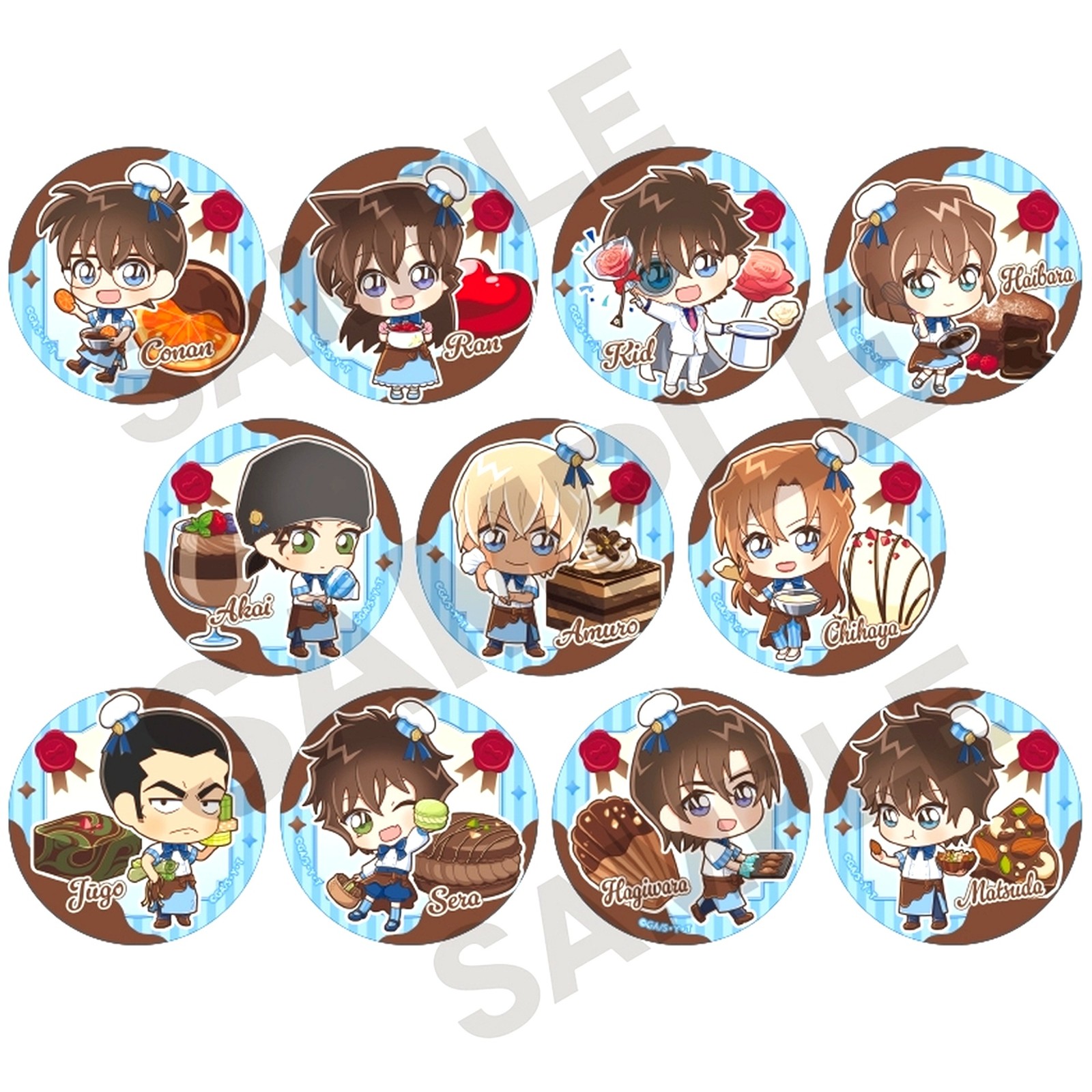 Set of 11 Detective Conan Trading Button Chara Peco Chocolatier Japan W096