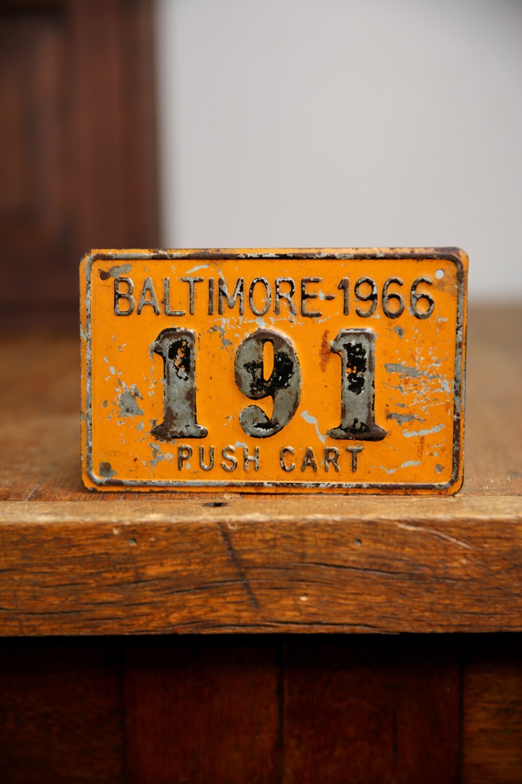 Vintage 1966 License Plate Pushcart Bicycle Peddler Baltimore City Maryland RARE