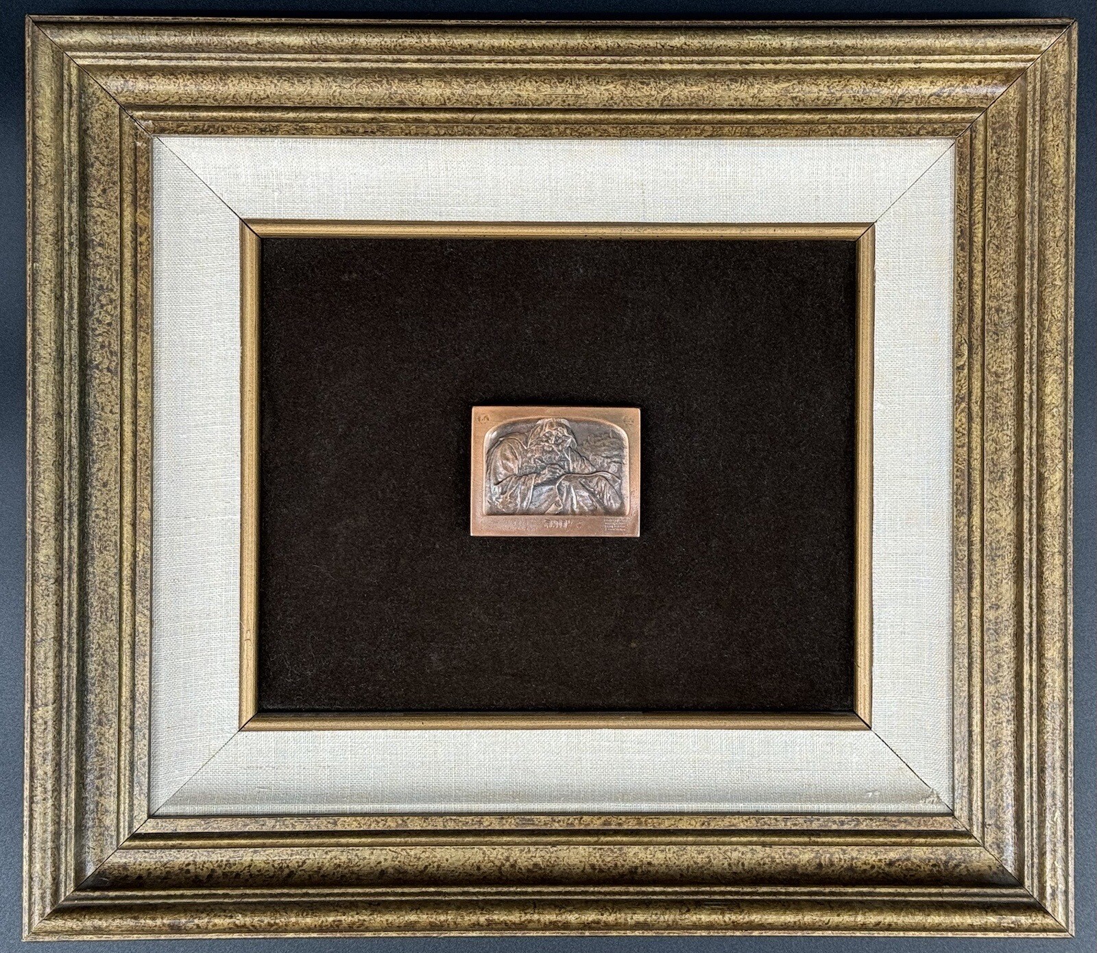 Vintage Framed Copper or Bronze Judaica Relief Plaque, 