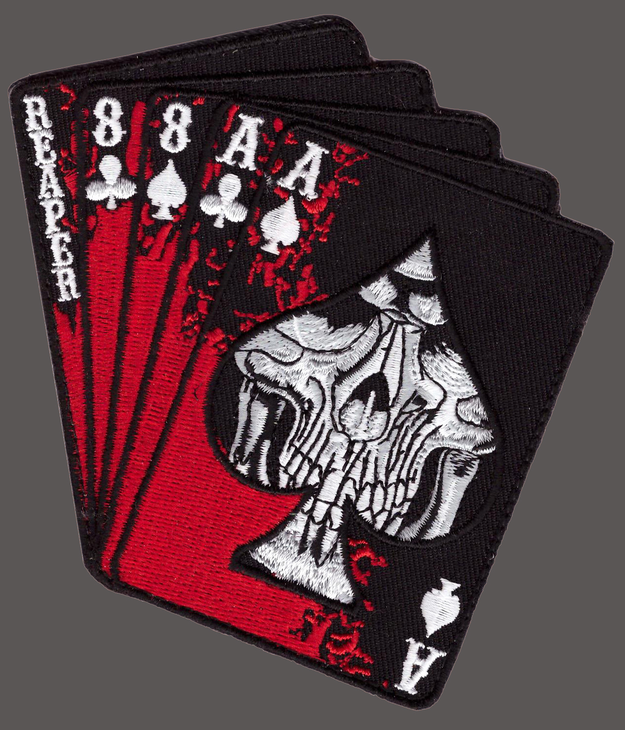 REAPER DEAD MAN'S HAND ACES SKULL SPADE TACTICAL MORALE HOOK PATCH