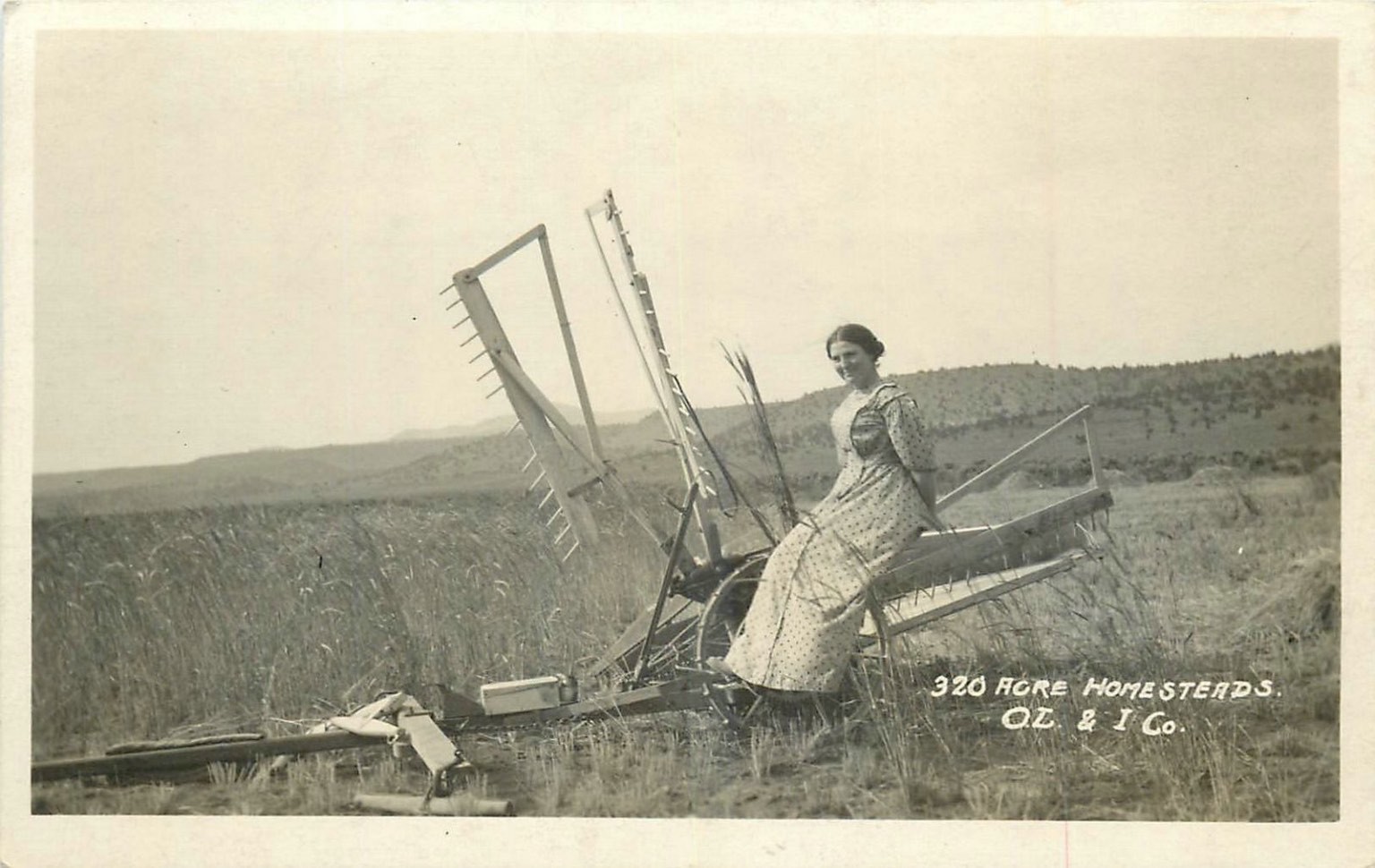 RPPC Woman on Reaper 320 Acre Homesteads Q.L.&I. Co. Oregon Farming