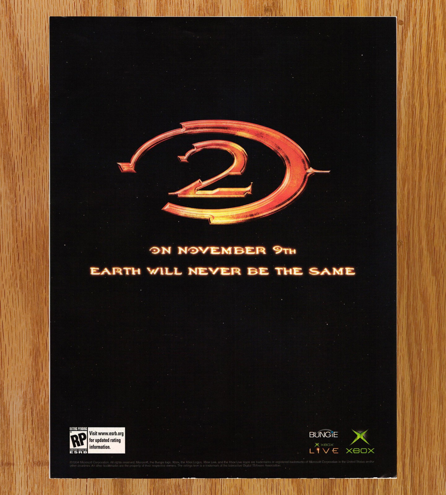 Halo 2 November 9th Earth Never Same Xbox Live -Video Game Print Ads Poster 2004
