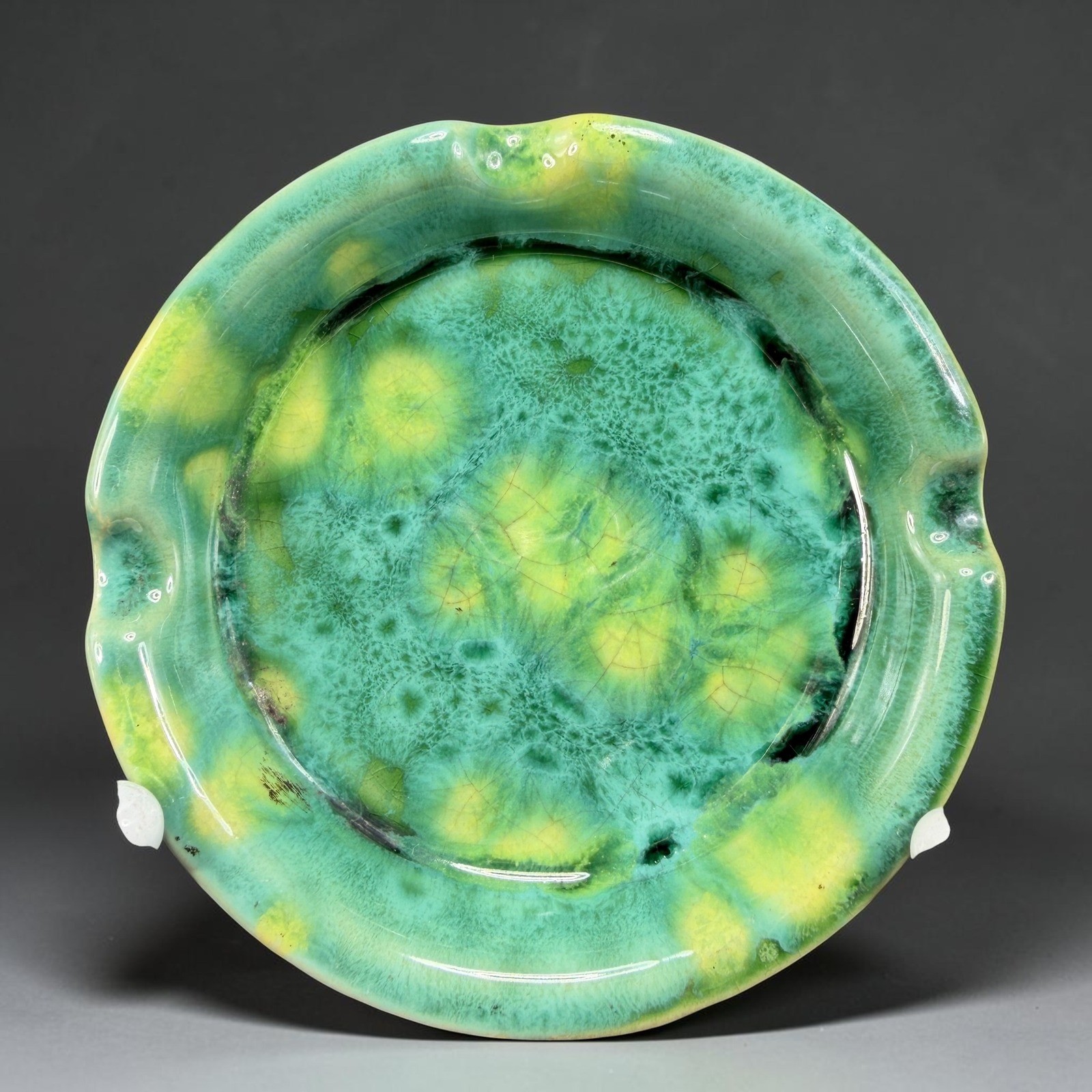 Vintage Green Drip Glaze Ceramic Dish Mid Century Modern Pottery 2219 3 Inch