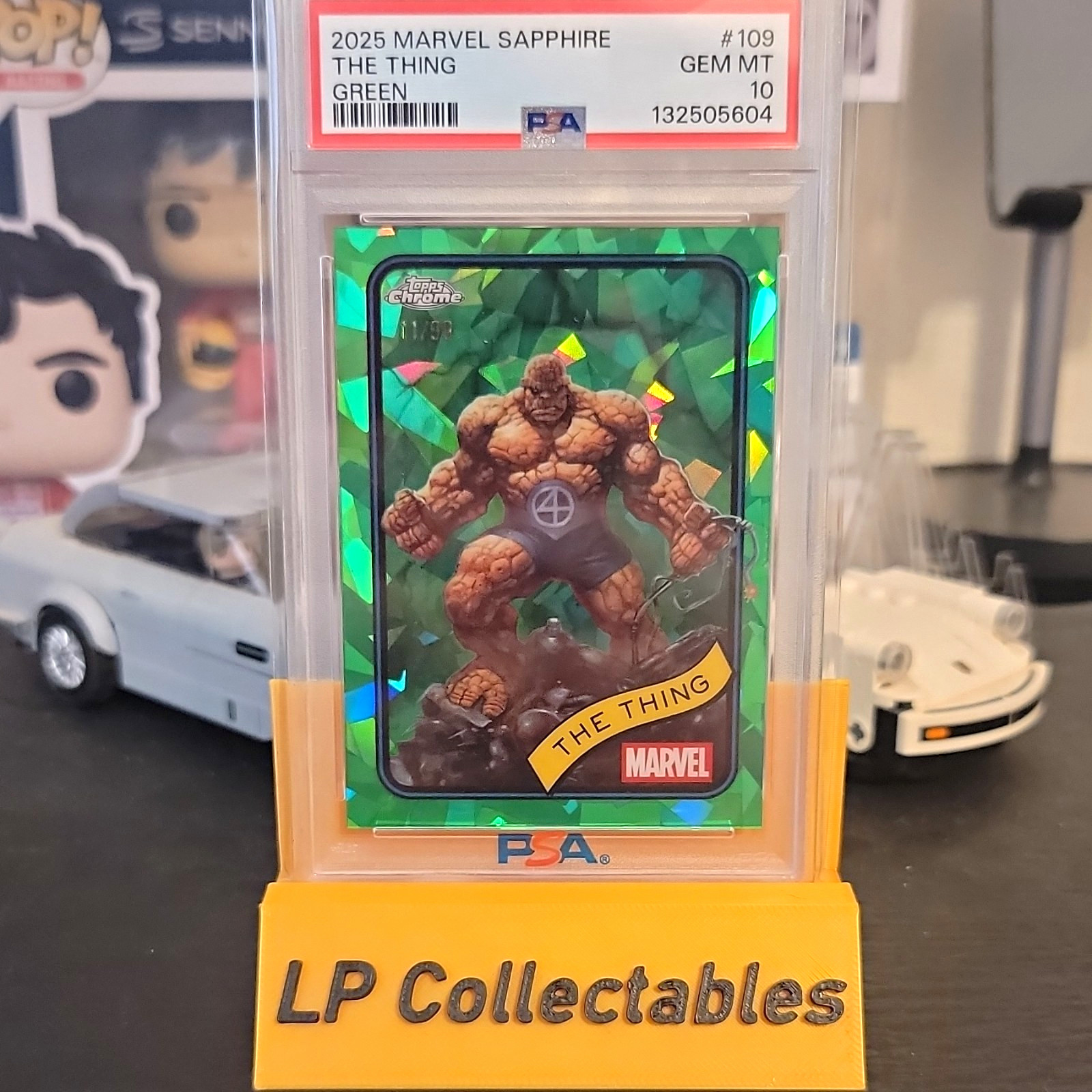 Topps 2025 Marvel Sapphire The Thing Green Parallel #109 PSA 10