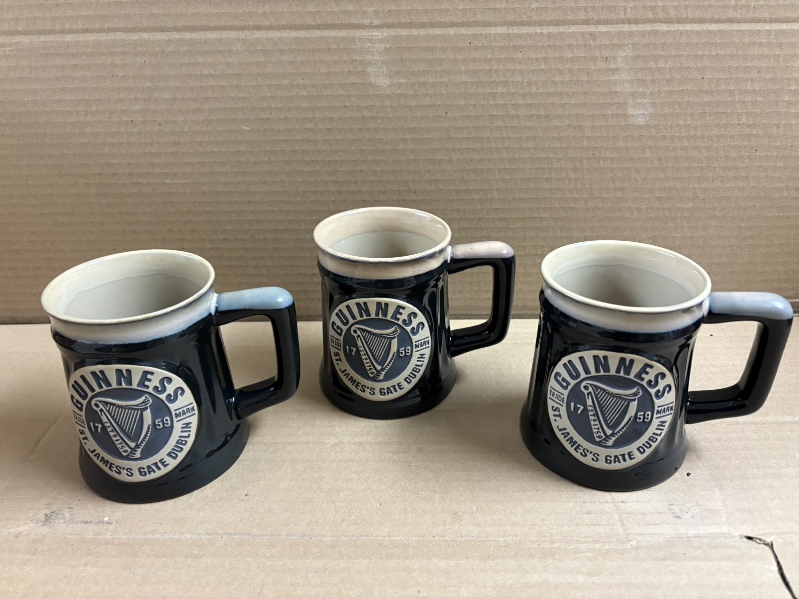 Guinness NWOT St. James Gate Dublin 1759 Harp Logo Mug/Pub Tankard. Set of Three