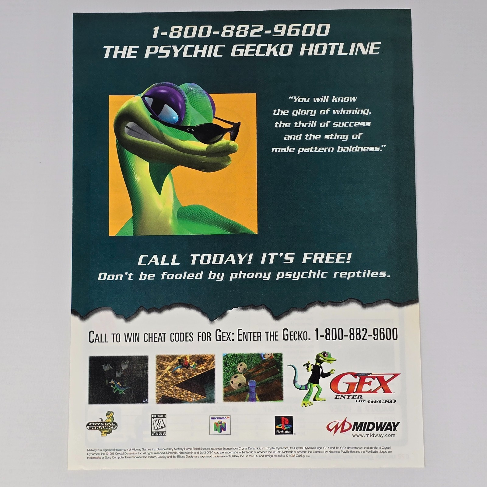 Gex Enter The Gecko PlayStation 1 PS1 Nintendo 64 N64 Hotline Print Ad/Poster