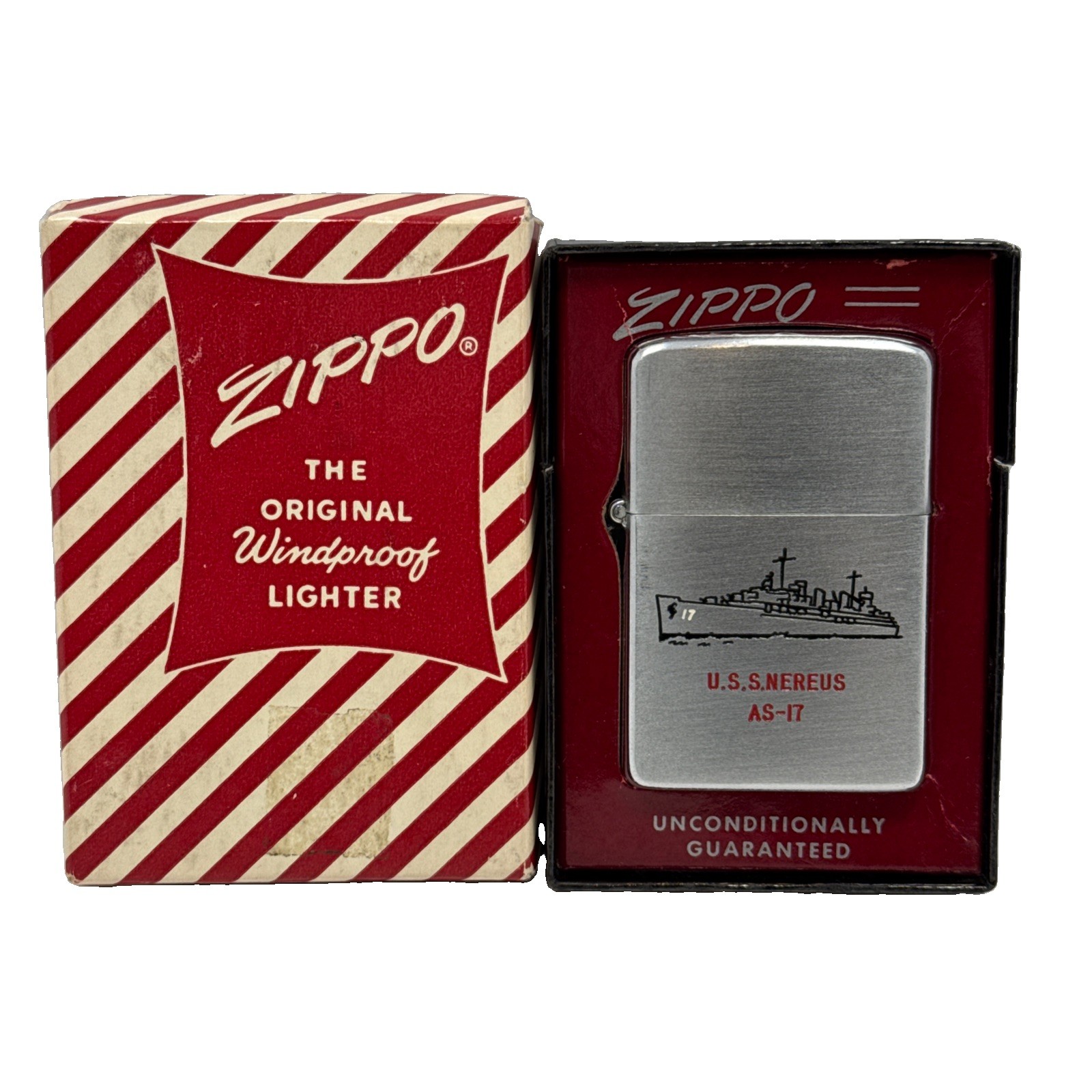 Vintage Zippo 1940\'s 50\'s Pat 2032695 USS Nereus AS-17 Lighter VG