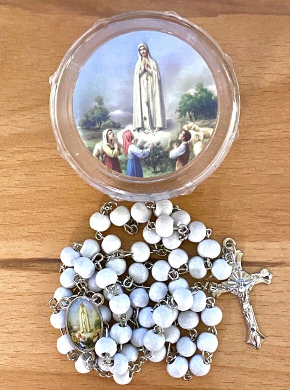 12 Pc Set Our Lady of Fatima White Wood Rosaries Virgen Fatima Rosario Gift New