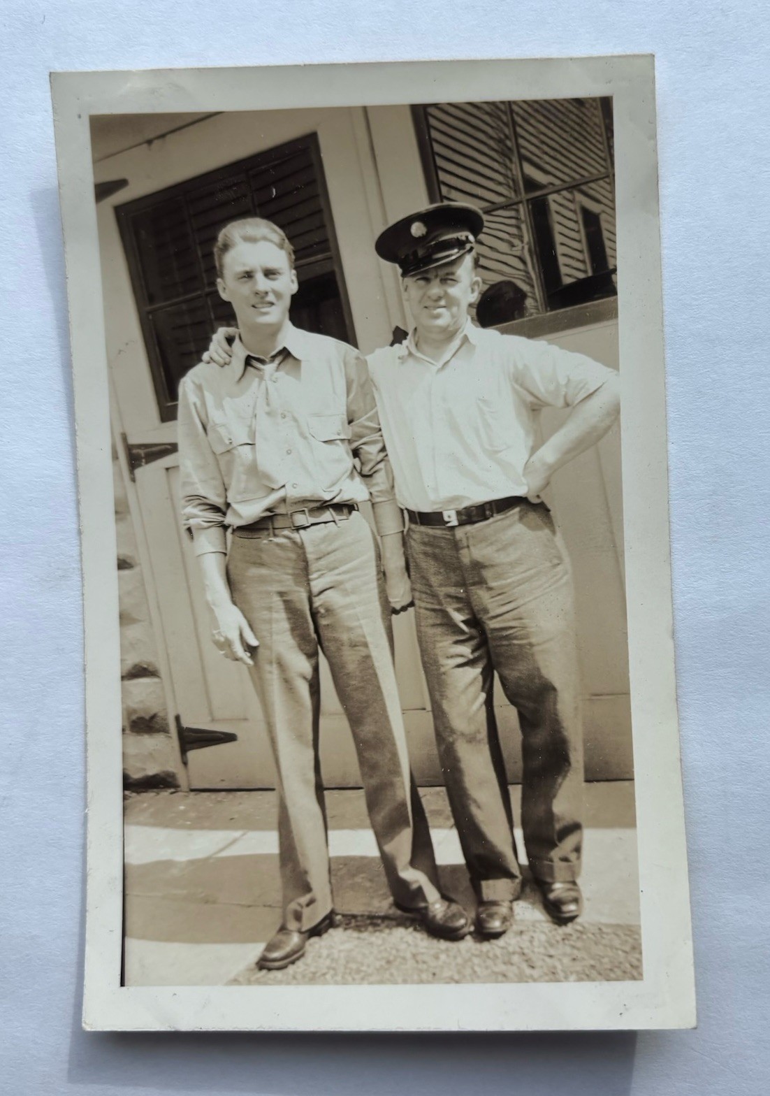 Vtg B&W Snapshot WWII Soldier US Army Air Corps with Father Man Found Photo