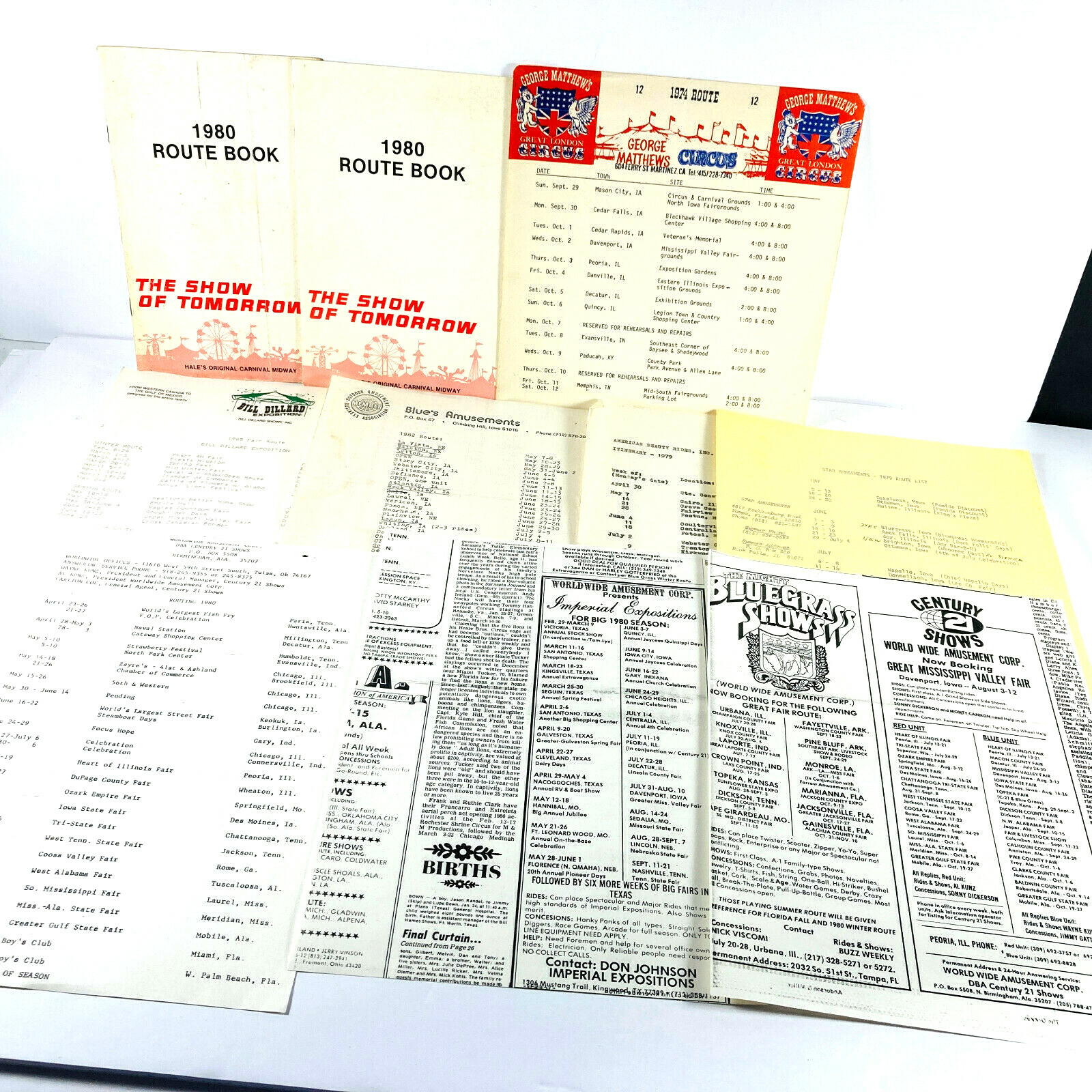 Lot (10) vtg Circus Carnival Schedule Pruts Show of Tomorrow George Matthews