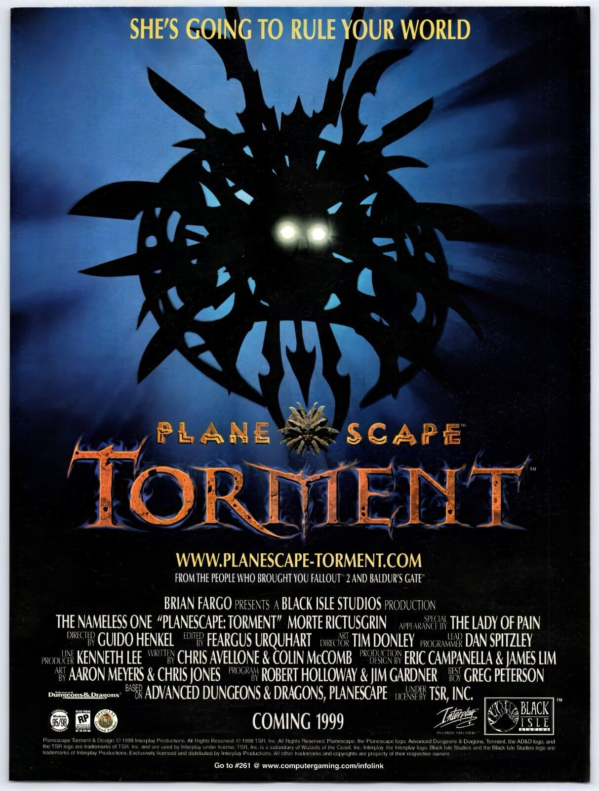 D&D Planescape Torment - PC Game - Vintage Original Print Ad/Poster Promo 1998