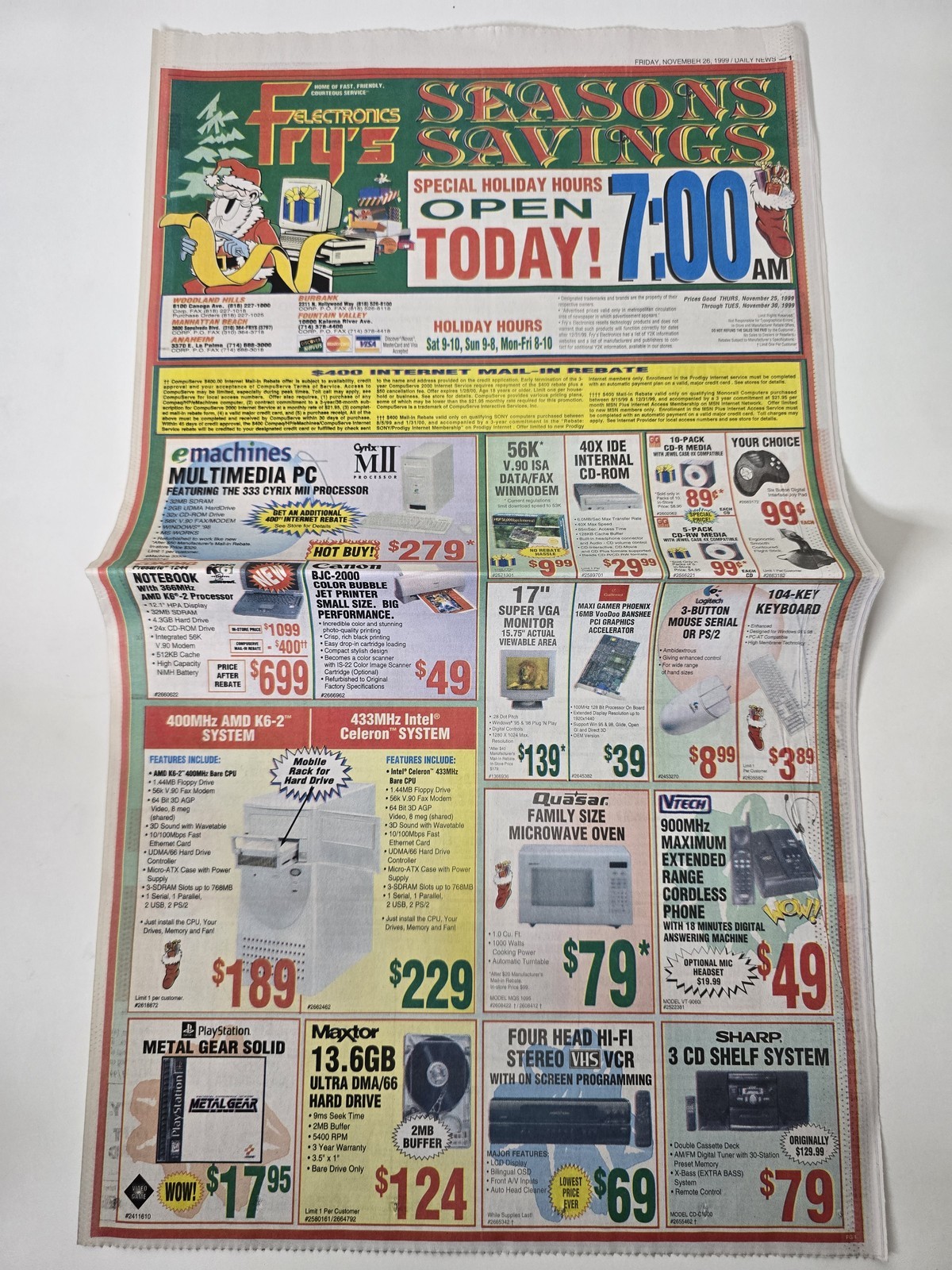 1999 Fry\'s Black Friday Ad PlayStation Palm Vx Final Fantasy VIII Foldout