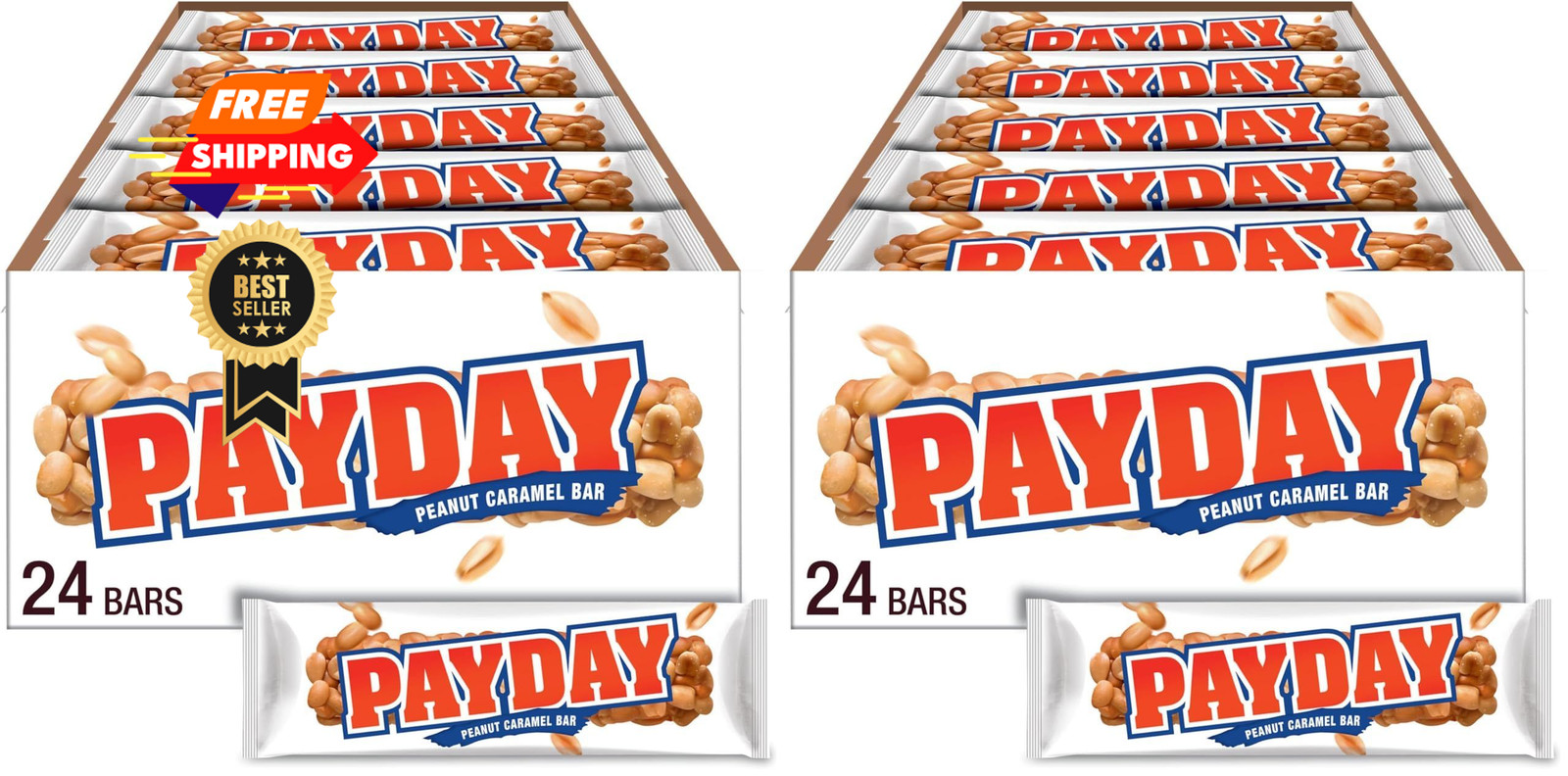 PAYDAY Peanut Caramel Candy Bars, 1.85 oz (24 Count) 24 Count (Pack of 2)