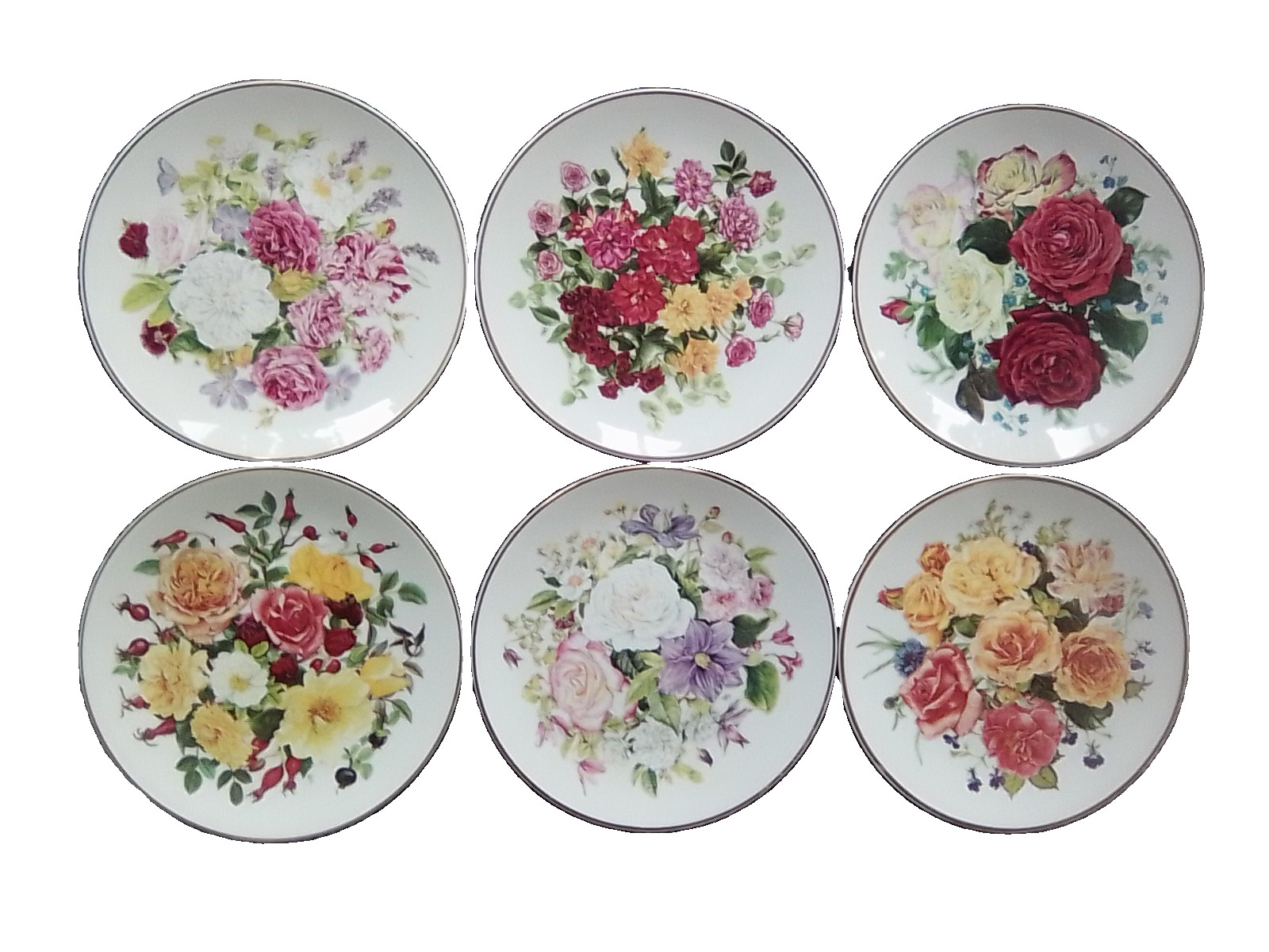 Franklin Mint Majesty of Roses Set of 6 Limited Edition Porcelain Plates