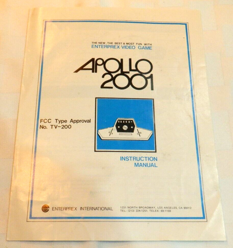 Vintage Apollo 2001 No TV-200, Instruction Manual, Enterprex International