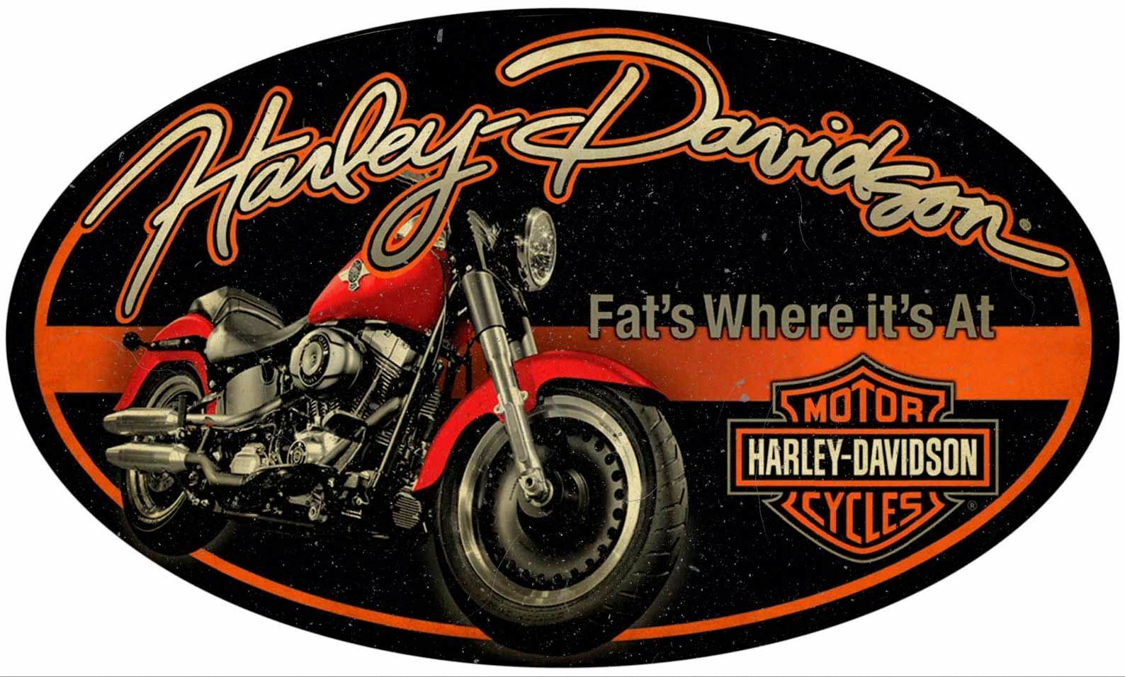 HARLEY DAVIDSON FAT'S WHERE IT'S AT HEAVY DUTY USA MADE METAL ADVERTISING SIGN