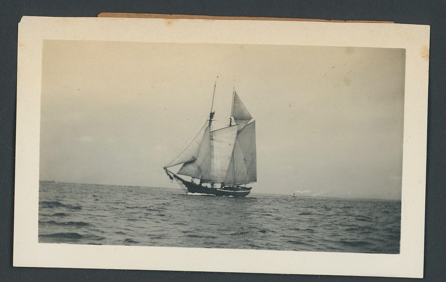 Tall Masted Sailing Ship Schooner on Water Snapshot Photo 1910s Boat Ocean Sea