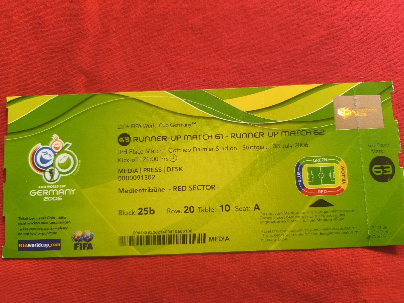 Used Ticket 2006 FIFA World Cup World Cup 2006 Germany Germany v Portugal #63