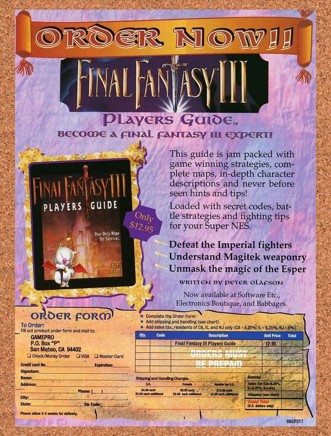 1993 Final Fantasy III Official Strategy Guide Original Ad / Promo v4