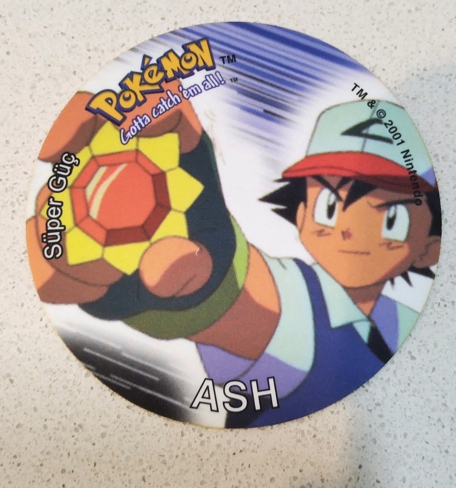 Giant Pokemon Tazo Taso, Ash Pokemon Tazo, Limited, Collectors Nintendo 2001