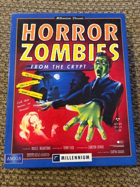 HORROR ZOMBIES FROM THE CRYPT AMIGA GAME W/ BOX + PAPERS COMPUTER SEE PICS