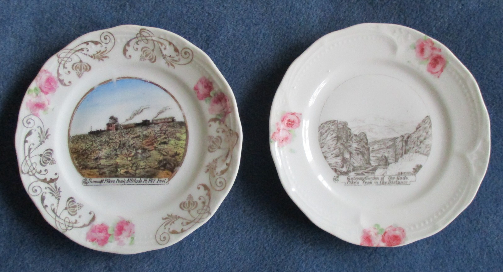 Two (2) Early 20th Centry Souvenir Dishes Pikes Peak Garden of the Gods Colorado