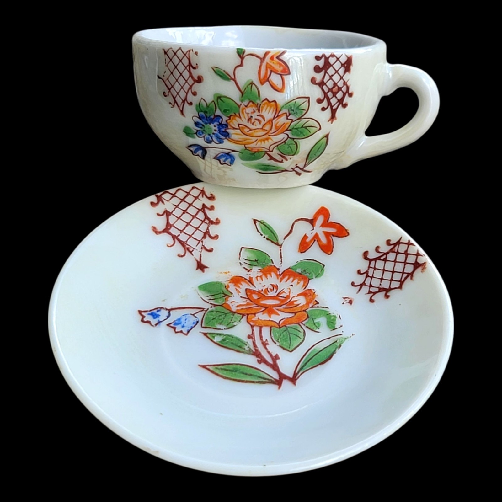 Vintage Miniature Lusterware Child Teacup Saucer Floral 1950\'s Japan 