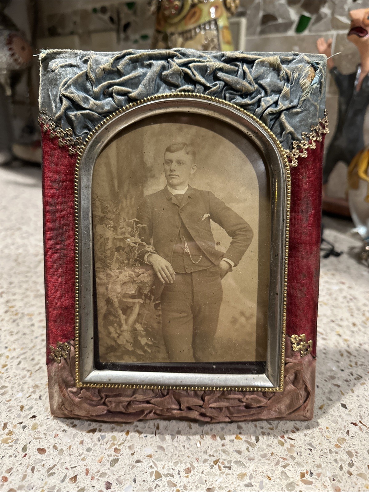 Antique Picture Frame w/ Photograph Of Man Late 1882