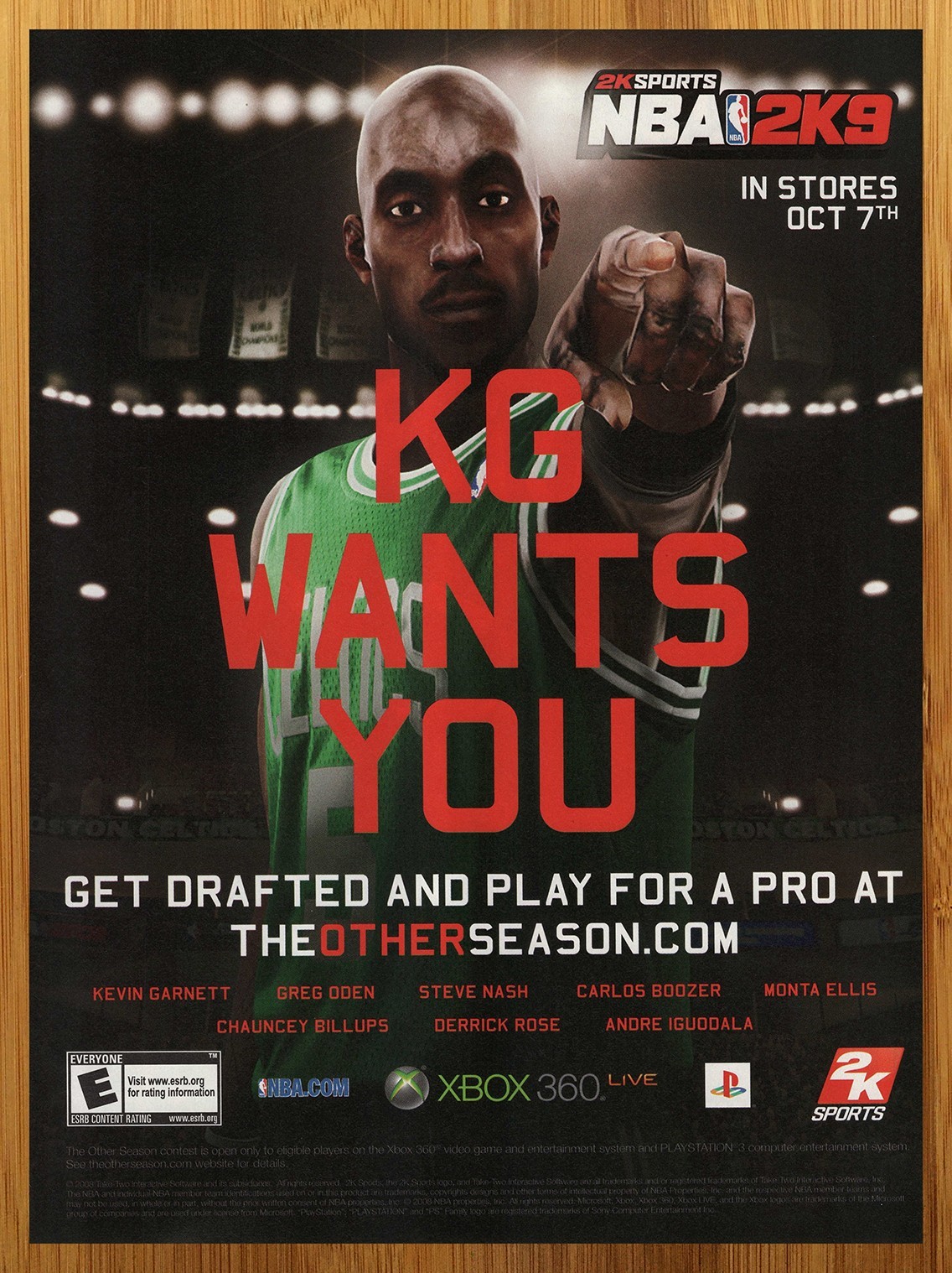 2009 NBA 2K9 Xbox 360 PS3 PS2 Print Ad/Poster Kevin Garnett Basketball Game Art