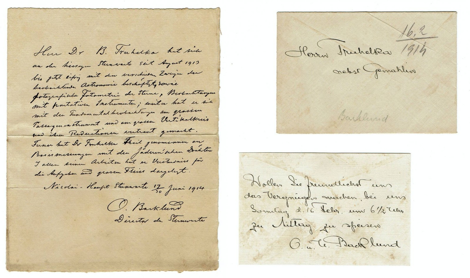 SIGNED Letter Swedish-Russian Astronomer Johan Oskar Backlund, 1914