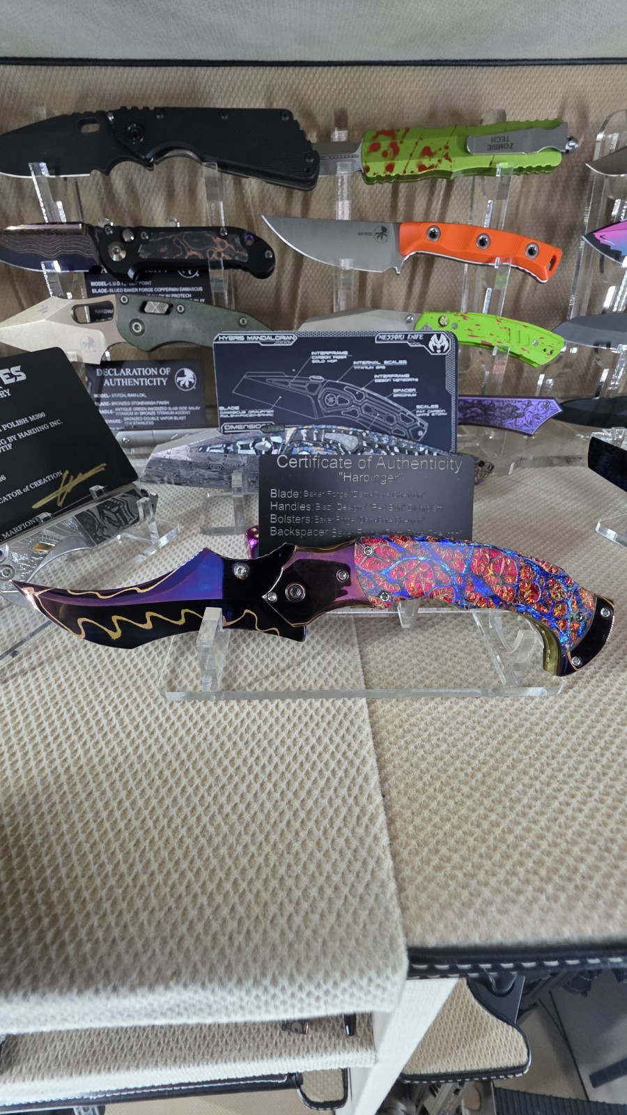 Brandon Vallotton Harbinger - Diachrolam Red Burl w/ Baker Forge Damascus