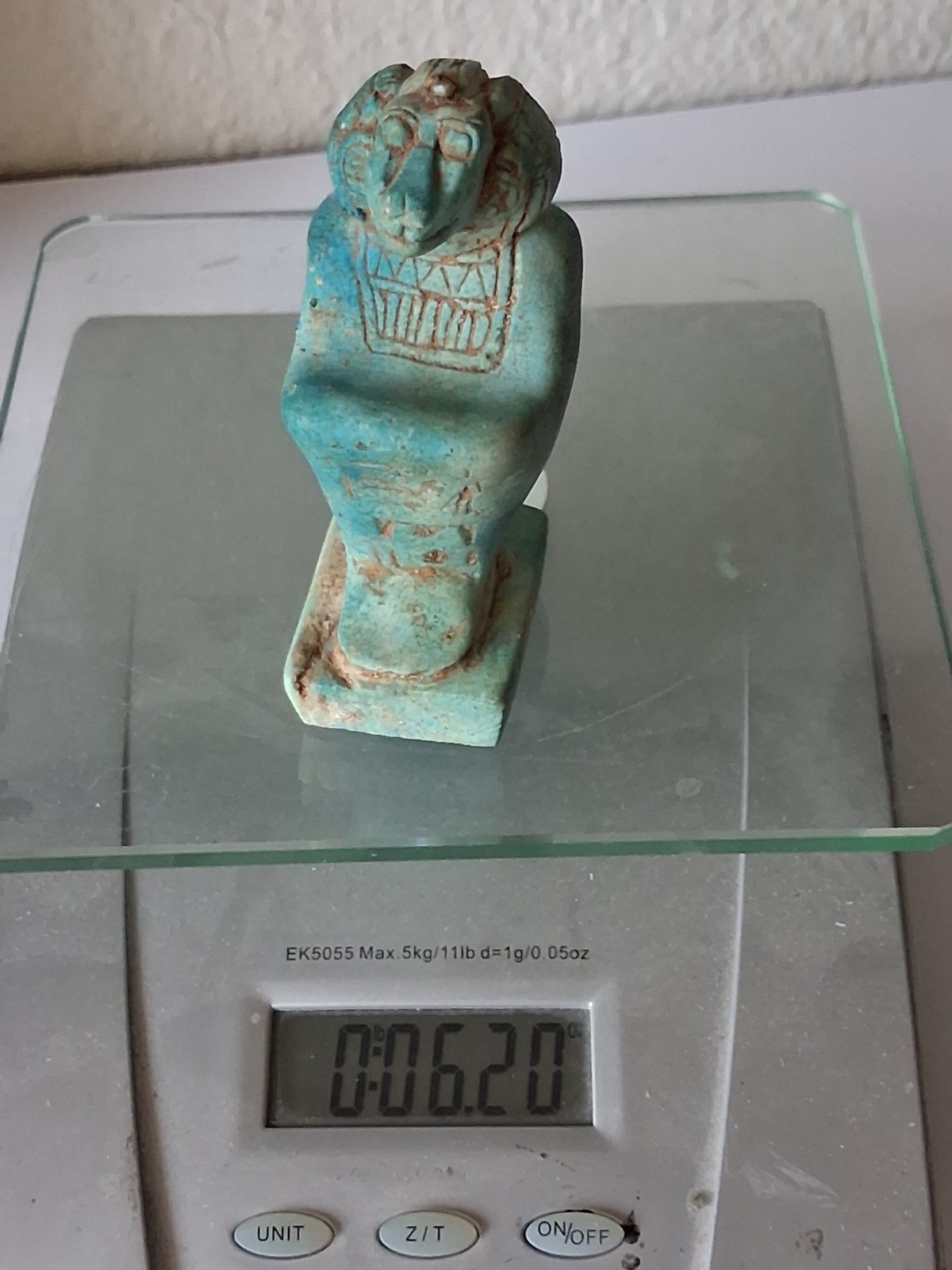 Vintage 1930s Egyptian Revival Turquoise Blue Glazed Duamutef Jackal Ushabti 4\