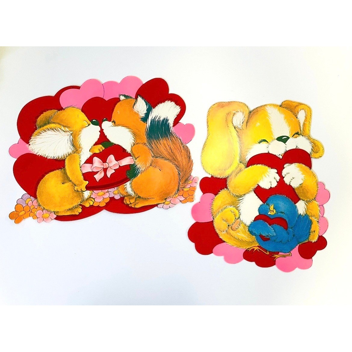 2 Vtg Valentine\'s Day die cuts- set of 2 Double sided thick Paper Die Cuts