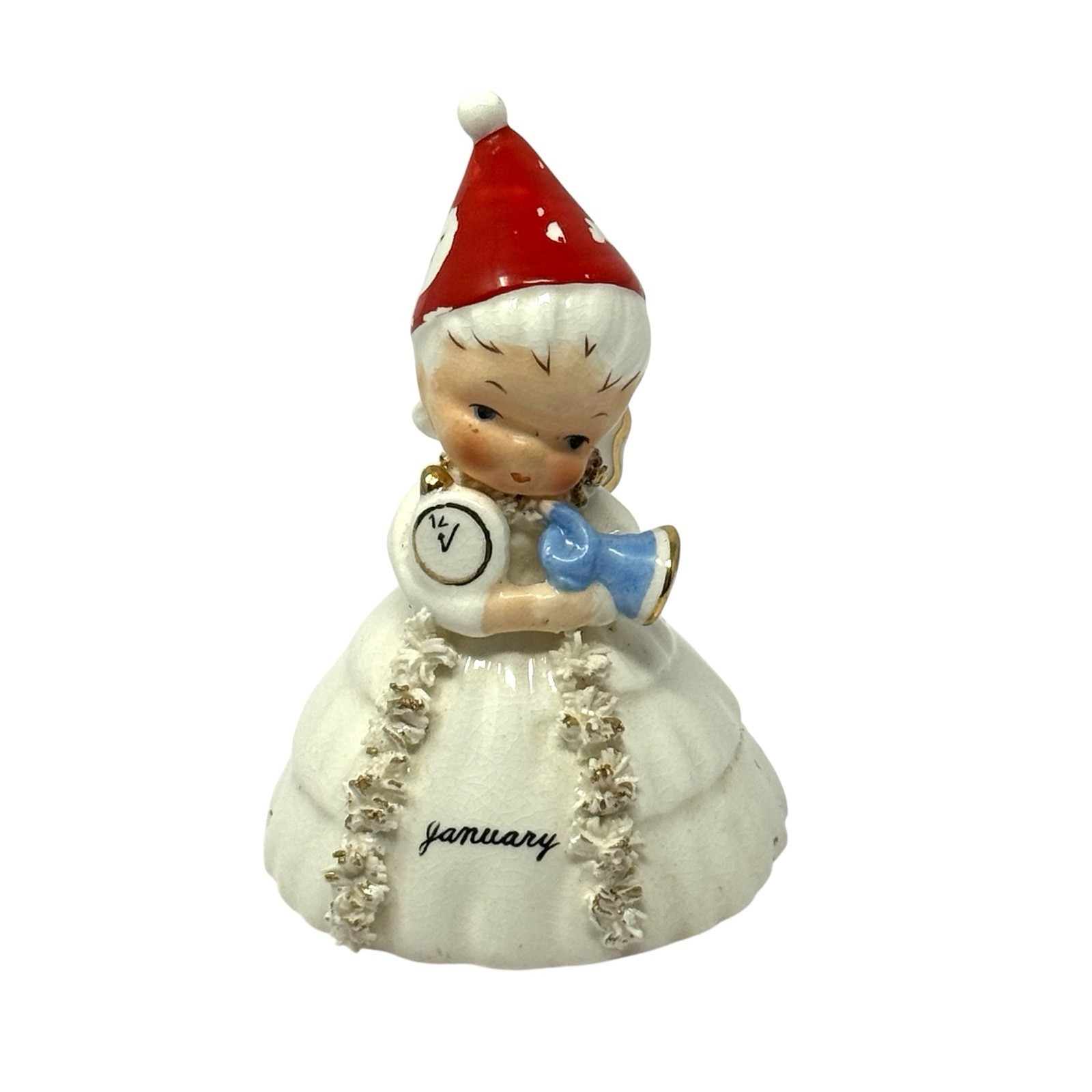 Vintage 1956 Napco New Year January Birthday Angel Bell Figurine Broken Wing